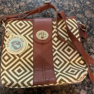 Spartina 449 Brown and Green Geometric Shoulder Bag